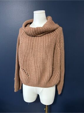 moon & madison Ribbed Cowl Neck Sweater - Camel